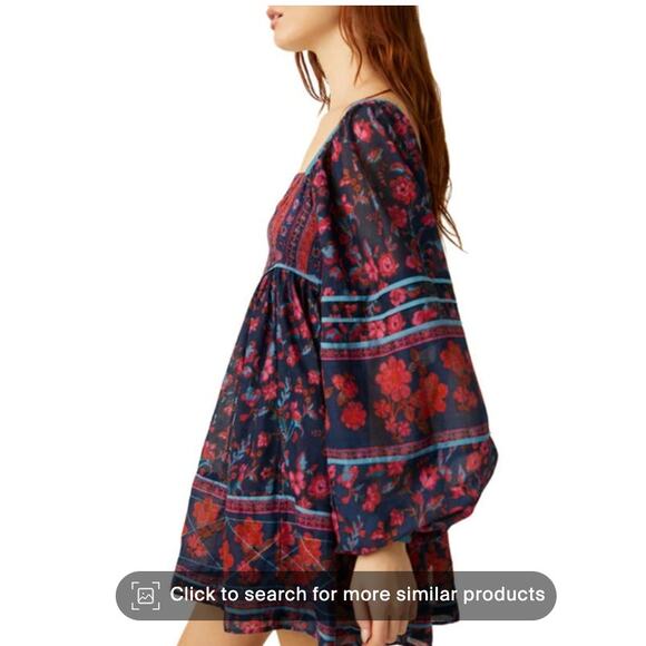 Free People Floral Mini Dress - Navy and Pink - Picture 4 of 6